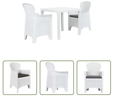 Kunststof Tuinset - Rattan-look - 79x79x72cm - Wit - 2 Stoelen - 1 Tafel