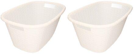 Kunststof wasmand - 2x - wit - 35 liter - 60 x 40 x 25 cm - manden voor wasgoed