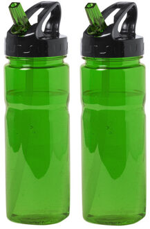 Kunststof waterfles/drinkfles/sportfles - 2x - groen - met drinktuit - 650 ml