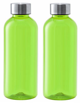 Kunststof waterfles/drinkfles/sportfles - 2x - groen - met RVS dop - 600 ml - Drinkflessen