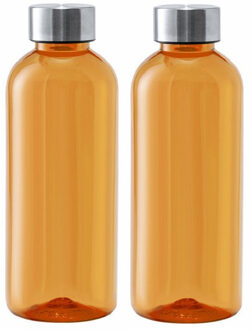 Kunststof waterfles/drinkfles/sportfles - 2x - oranje - met RVS dop - 600 ml - Drinkflessen