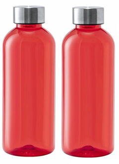 Kunststof waterfles/drinkfles/sportfles - 2x - rood - met RVS dop - 600 ml - Drinkflessen