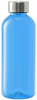 Kunststof waterfles/drinkfles/sportfles - blauw transparant - met RVS dop - 600 ml