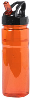 Kunststof waterfles/drinkfles/sportfles - oranje transparant - met drinktuit - 650 ml