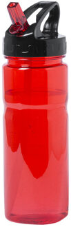 Kunststof waterfles/drinkfles/sportfles - rood transparant - met drinktuit - 650 ml