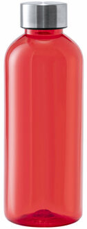 Kunststof waterfles/drinkfles/sportfles - rood transparant - met RVS dop - 600 ml - Drinkflessen