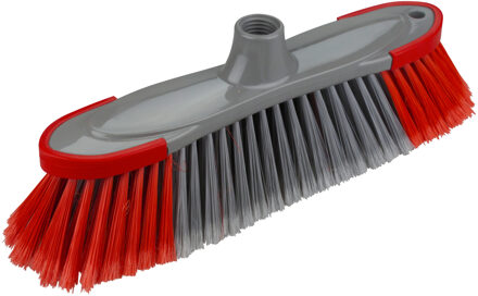 Kunststof zachte bezemkop grijs/rood voor binnen