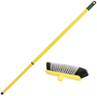 Kunststof zachte binnenbezem inclusief metalen telescoopsteel geel 80 - 130 cm
