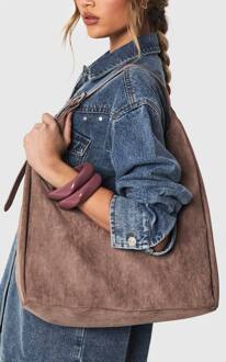 Kunstsuède Nonchalante Schoudertas, Taupe - ONE SIZE