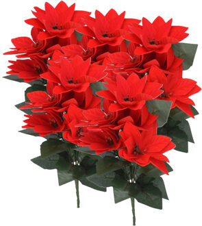 Kunsttak Kerstster - 10x - rood - 30 cm - voor binnen - Kerst kunstbloemen