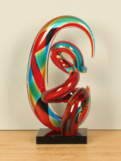 Kunstwerk uit glas blauw/rood/oker, 32 cm
