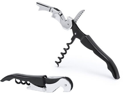 Kurkentrekker 3-in-1 - 2x - rvs metaal - zwart/zilver - 12 cm - wijnflessen