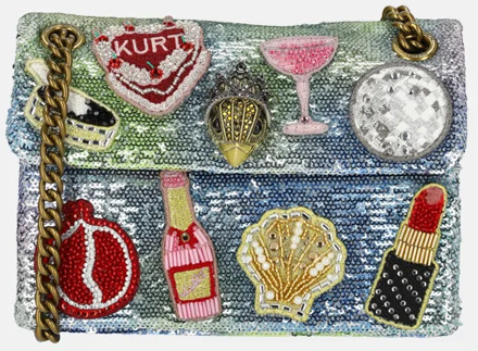 Kurt Geiger Kensington Sequin schoudertas mini patches silver