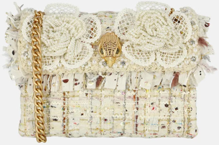 Kurt Geiger tweed mini Kensington schoudertas flower bone Ecru