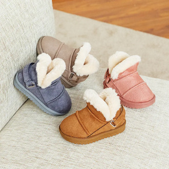 KushyShoo Children's Snow Boots 2020 Winter Baby Suede Cotton-Padded Shoes Kids Solid Warm Shoes Children's Fluffy Shoes