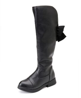 Kushyshoo Kids Knie Hoge Laarzen Mode Vlinder-Knoop Side Rits Zwarte Baby Laarzen Voor Meisjes Antislip verhoog Katoenen Schoenen 32