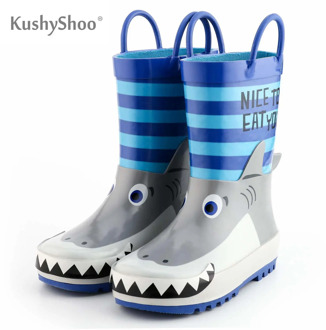 KushyShoo Rain Boots Kids Waterproof Children's Rubber Boots 3D Cartoon Shark Printed Toddler Boy Rainboots Kalosze Dla Dzieci