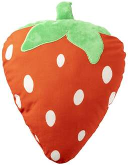 Kussen aardbei - rood/groen - 37x28 cm