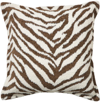 Kussen jacquard zebra - bruin/wit - 45x45 cm