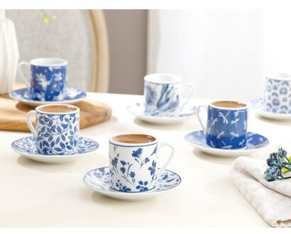 Kutahya Porselen12 Stuk Turkısh Koffie Cup Set 80 Ml Marineblauw