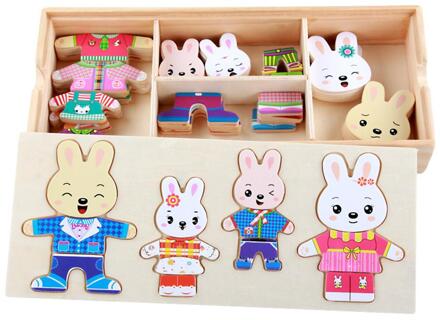 Kuulee Houten Konijnen Omkleden Puzzel met Opbergdoos Educatief Speelgoed voor Kinderen Kind Interessante Speelgoed