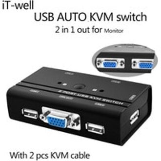 KVM Switch 2 Port AUTO VGA switch met USB Console 1 set van toetsenbord muis controles 2 computer hosts met KVM kabel