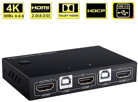 Kvm Switch Hdmi 2 Poort Doos Video Switcher Splitter Ondersteuning Draadloos Toetsenbord Verbindingen Hud 4K Ondersteund En Muis