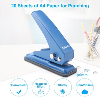 Kw-Trio Mini Metalen Enkele Perforator 1-Gat Papier Puncher 20 Vel Capaciteit 6Mm Gaten Verminderde inspanning Met Kladjes Collector