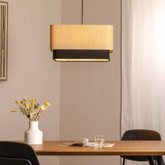 Kwadro Duo hanglamp, zwart/beige, 50x50cm, jute/satijn beige, zwart
