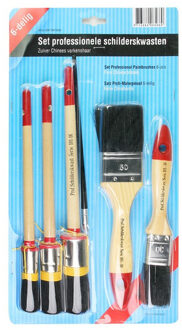 Kwasten set 6-delig rond/plat - 10/12/16/30/60mm - Verf/schilderbenodigdheden
