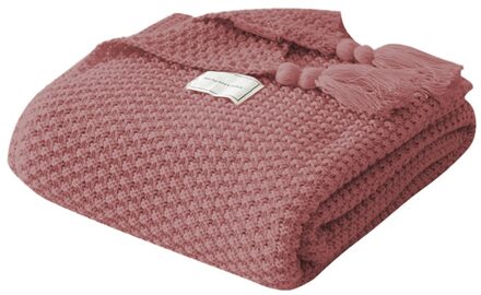 Kwastje Gebreide Bal Wollen Deken Sofa Winter Super Warme Gezellige Gooi Dekens Voor Kantoor Siësta Airconditioning Sprei Beddengoed Roze