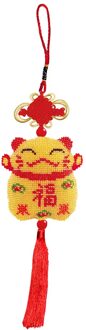 Kwastje Gestempeld Kraal Kruissteek Auto Hanger Chinese Knoop Diy Lucky Kat Kit AH031