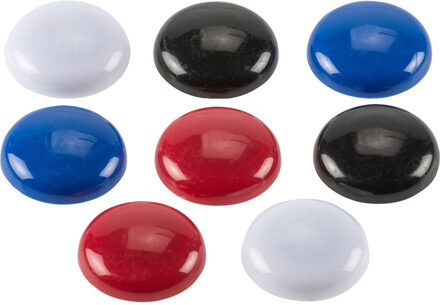kwb 8x stuks memo / whiteboard magneten zwart / wit / blauw / rood