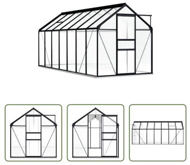 Kweekkas - 190 x 430 x 132/202 cm - aluminium en polycarbonaat - 14.274 m³ inhoud - 8.17 m²