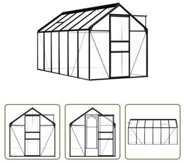 Kweekkas - Aluminium - 190 x 370 x 125/195 cm - 7.03 m² - polycarbonaat panelen