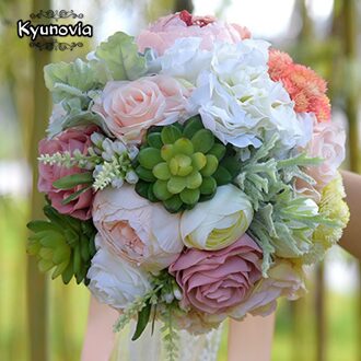 Kyunovia Creatieve Succulenten Boeket Outdoor Bruidsboeket Bruiloft Bloemen Zijden Bloemen Bruidsboeket GC17