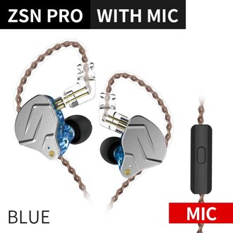 Kz Zsn Pro In Oor 1BA + 1DD Hybrid Oortelefoon Hifi Bass Dj Running Sport Oordopjes Headsets Kz ZS10 Pro zax Zsx Kz Zst X Sks S2 Z1 Pro blauw met mic