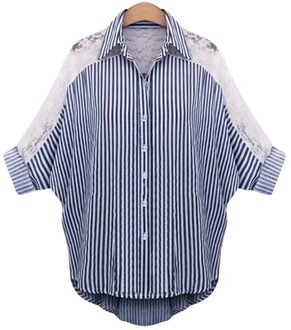 L-5XL 6XL Plus Size Vrouwen Kleding Herfst Blouses Kantoverhemd Turn Down Kraag Gestreepte Vrouwelijke Batwing Mouw Tops Blusas