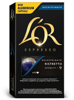 L 'or decaffeinated Ristretto, 10 compatible NESPRESSO aluminium capsules