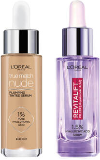 L'Oréal Paris L'Oreal Paris Hyaluronic Acid Revitalift Filler Serum and True Match Tinted Serum Duo (Various Shades) - 2-3 Light
