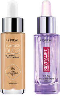 L'Oréal Paris L'Oreal Paris Hyaluronic Acid Revitalift Filler Serum and True Match Tinted Serum Duo (Various Shades) - 4-5 Medium