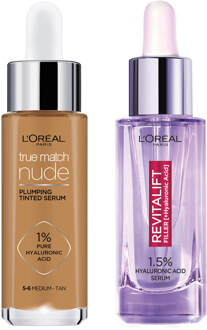 L'Oréal Paris L'Oreal Paris Hyaluronic Acid Revitalift Filler Serum and True Match Tinted Serum Duo (Various Shades) - 5-6 Medium Tan