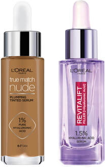 L'Oréal Paris L'Oreal Paris Hyaluronic Acid Revitalift Filler Serum and True Match Tinted Serum Duo (Various Shades) - 6-7 Tan
