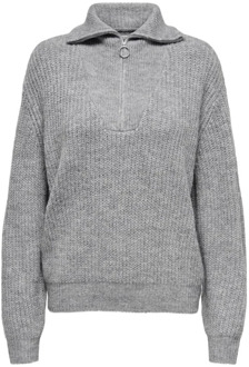 L/S ZIP Pullover Medium Grey Melange Only , Gray , Dames