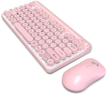 L100 2.4G Draadloze Stille Toetsenbord Ergonomische Muis Ronde Keycap Toetsenbord Gaming Muis Voor Laptop Tablet Computer Toetsenbord Muis roze