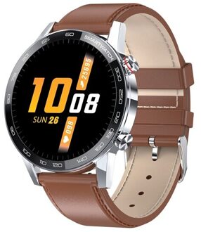 L16 Smart Horloge Mannen Ecg + Ppg IP68 Waterdichte Bluetooth Muziek Bloeddruk Hartslag Fitness Tracker Sport Smartwatch Pk l8 L15 zilver bruin leer