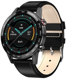 L16 Smart Horloge Mannen Ecg + Ppg IP68 Waterdichte Bluetooth Muziek Bloeddruk Hartslag Fitness Tracker Sport Smartwatch Pk l8 L15 zwart leer