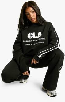 La Basketball Zijgestreepte Oversized Sweatshirt, Black