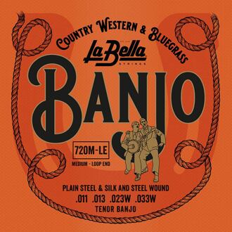 La Bella L-720M-LE snarenset tenor banjo snarenset tenor banjo, silver plated steel wound, loop ends, medium, 011-013-023-033