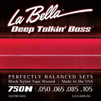 La Bella L-750N snarenset elektrische basgitaar snarenset elektrische basgitaar, black nylon tape wound, light, 050-065-080-105 longscale